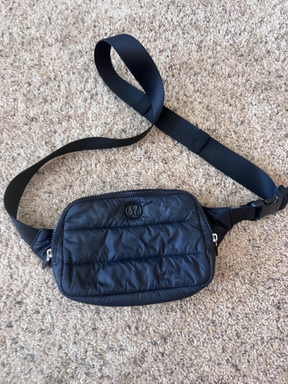 lululemon athletica Black Quilted Belt Bag with Adjustable Strap